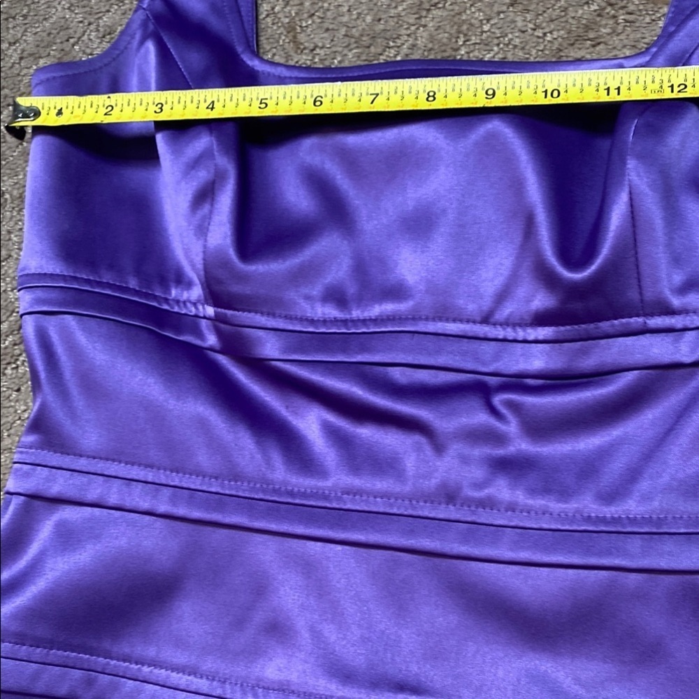 Purple Bodycon Satin Midi Dress with Square Neckline Sexy Bridesmaid Elegant - Picture 10 of 14